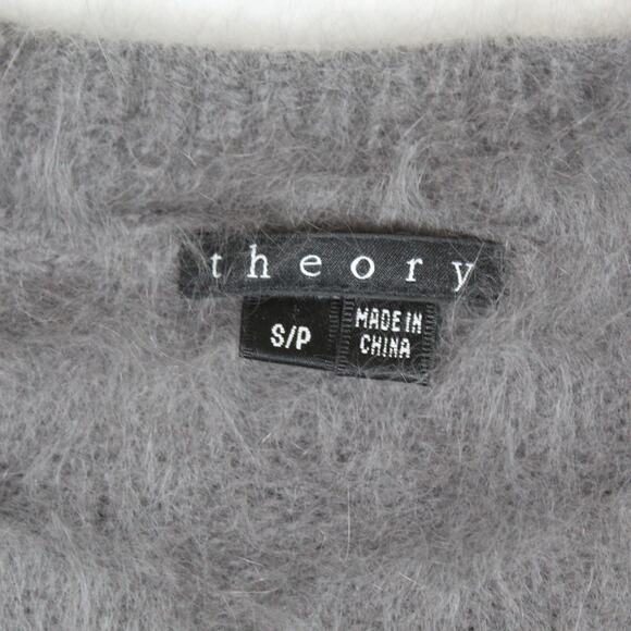 Theory 80% Angora Cardigan Womens Small Gray Fuzzy Open Front Cozy Luxe Sweater - Picture 4 of 8